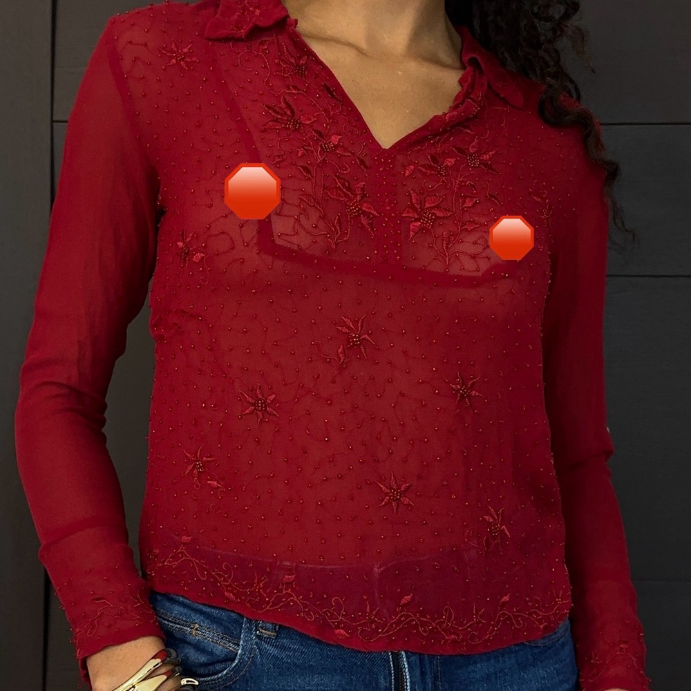 Elegant Red Sheer Blouse